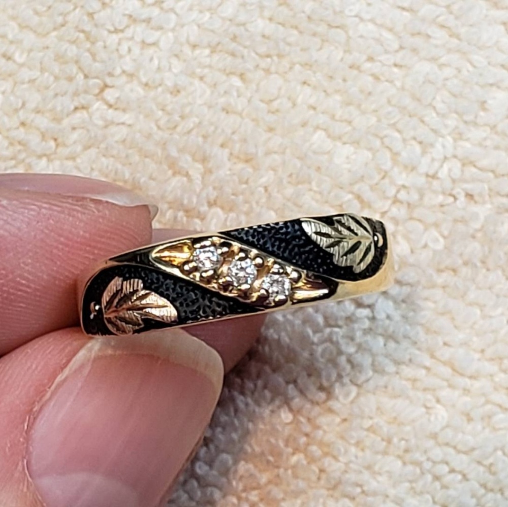 10k Diamond Black Hills Tri-Color Gold Enamel Ring